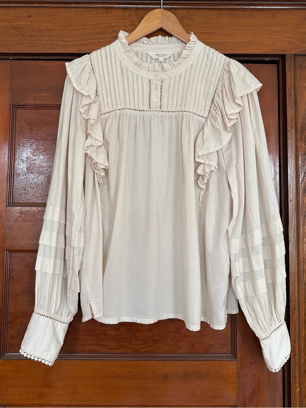 Part Two Keisey Blouse Top Size Medium Cream Scandinavian Victorian Cottagecore